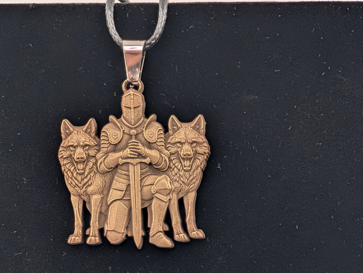 Knight With Wolves - Brass Pendant